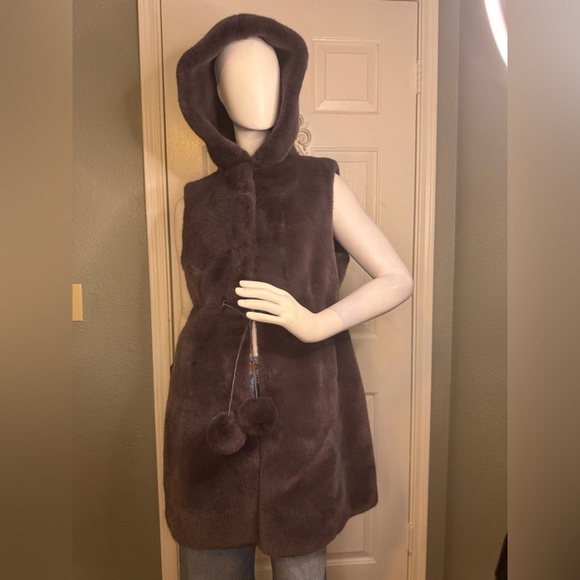 AILENE Eco Fur and Mink Bonbon Hooded Vest. - Picture 1 of 11